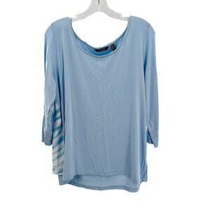 Lisa Rinna Blue White Faux Wrap Tie Dye Striped Back Long Sleeve Top M